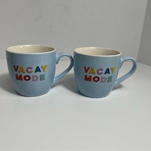 Vacay Mode Set of 2 Lt. Blue Colorful Block Letters 14 oz Coffee Tea Cup Mugs